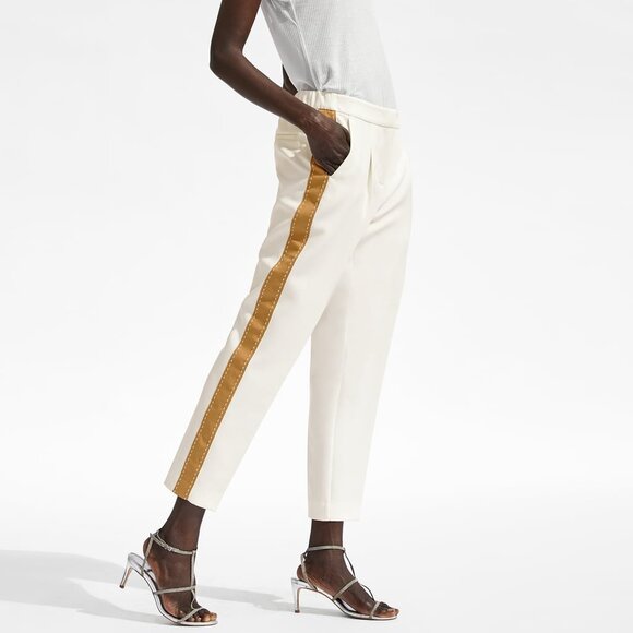 Zara Trouser with Gold Side Stripe - Ankle Pants in Ecru - Medium - Picture 1 of 10